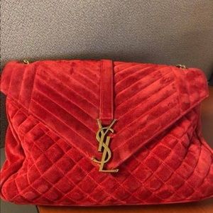 Authentic Red SAINT LAURENT Suede Triquilt Large